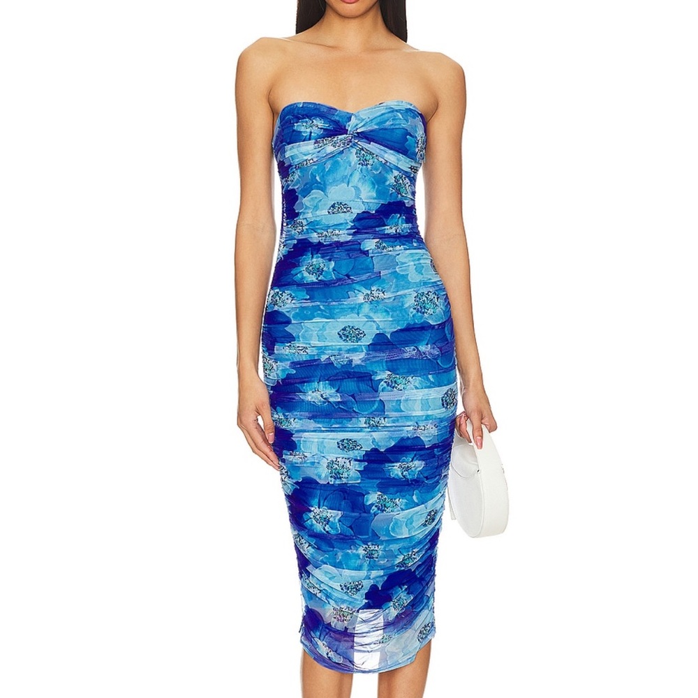 Micayla Ruched Strapless Dress in Blue Floral MORE TO COME